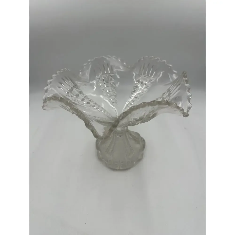 Panelled Thistle Tall Compote Cut Glass Dish 8 inch - Picture 2 of 4
